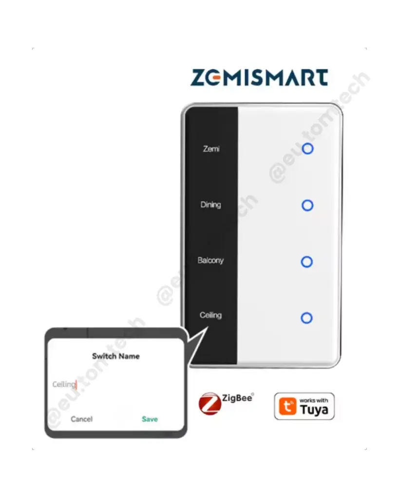 Zemismart - Interruptor Inteligente - Renomeia as Teclas - ZMS-206US