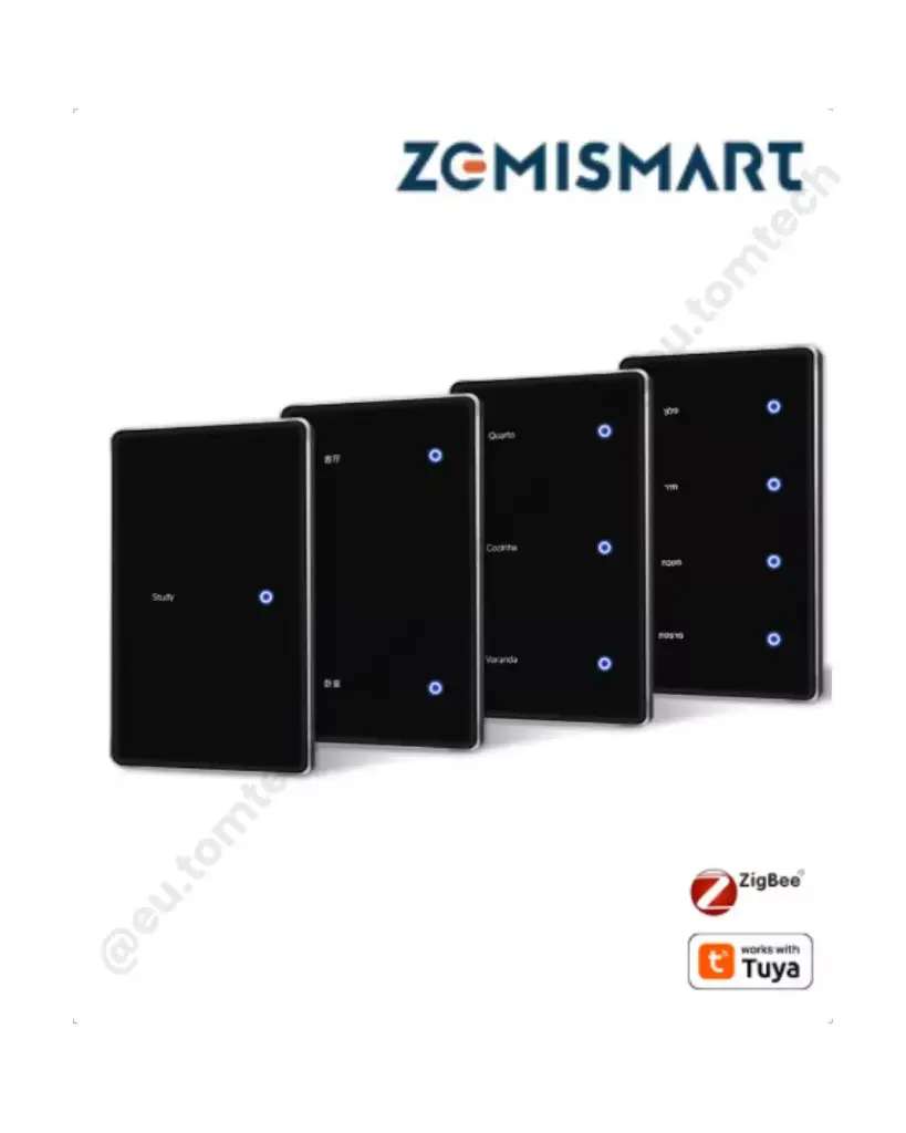 Interruptor Preto Zigbee Touch 1–4 Touch Screen com Tela LCD - ZMS-208